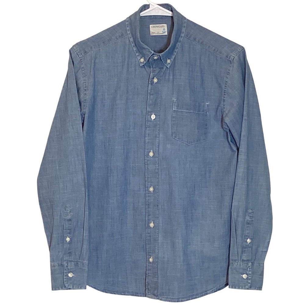 Crewcuts J. Crew Boys Blue Chambray Button Down Long Sleeve Shirt - Size 14